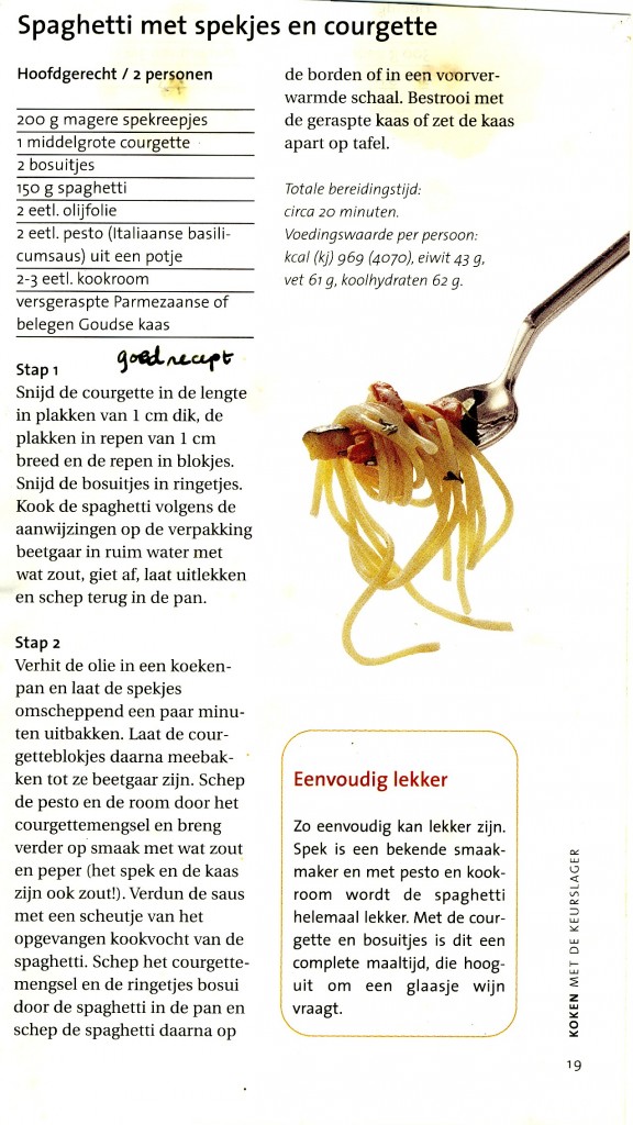 Spaghetti met courgette en spekjes